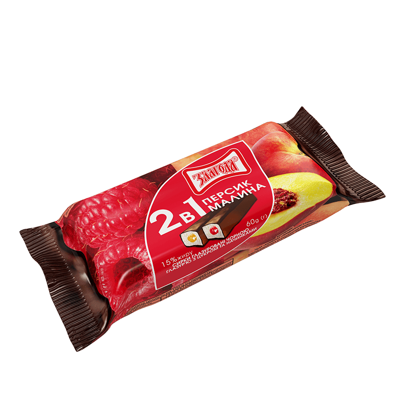 Глазуровані сирки 2 в 1 персик-малина 15% 60гр Злагода